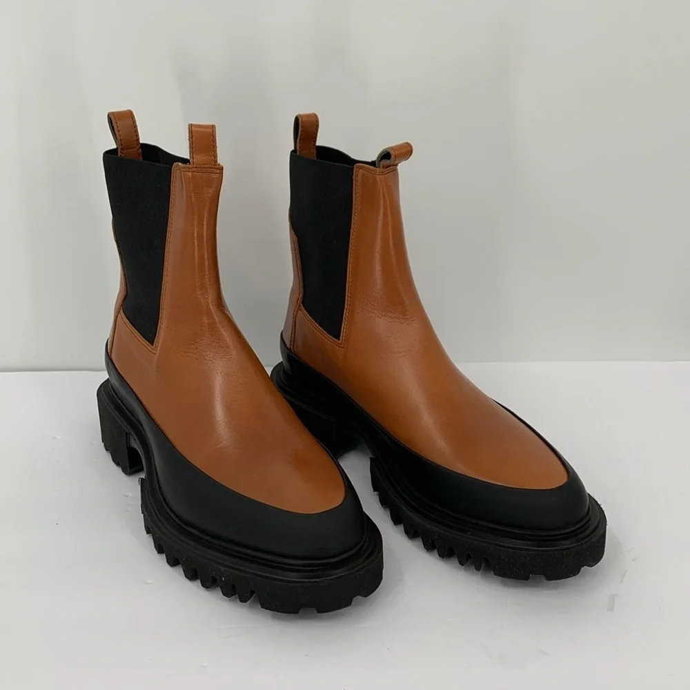 All Saints Harlee Chelsea chunky ankle boot shoe caramel brown women new 37 7